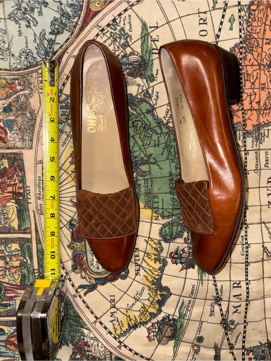 Salvatore Ferragamo Shoes - Salvatore Ferragamo Cognac Brown Leather Quilted Suede Loafers